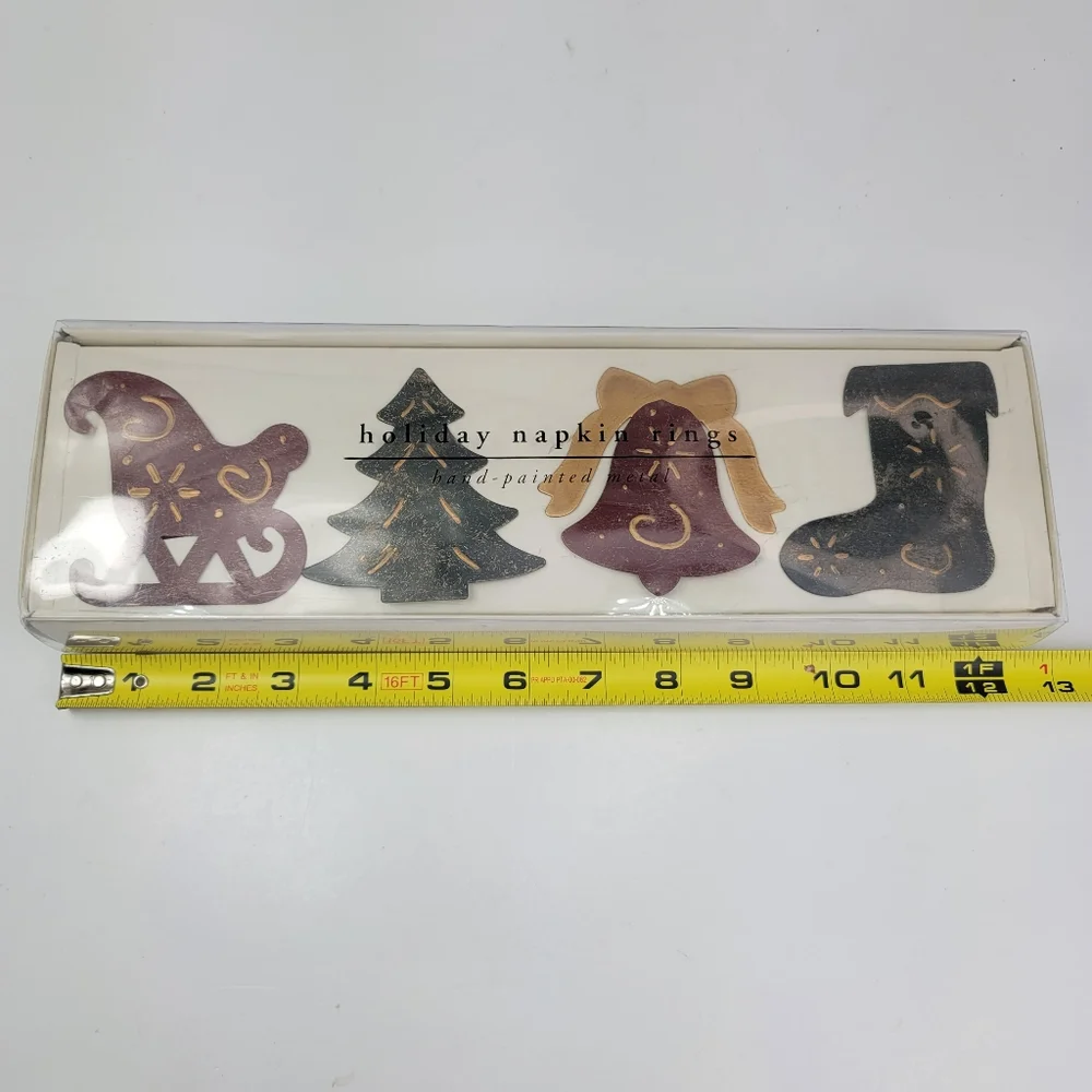 Pier 1 Imports Metal Holiday Christmas Napkin Rings Handpainted Set of 4